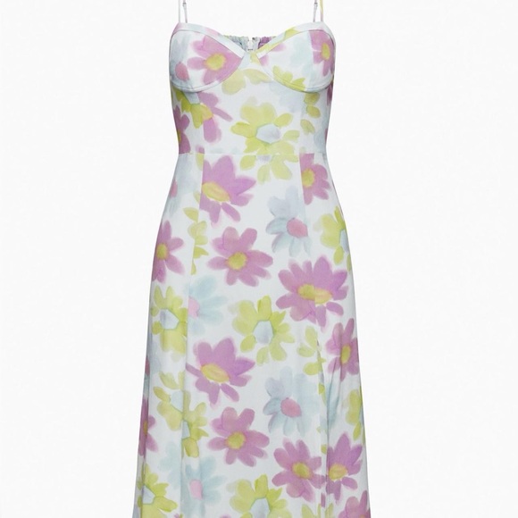 Aritzia Sunday Best Viola Midi Dress in Grey Sky/Pear Green. - Picture 3 of 7